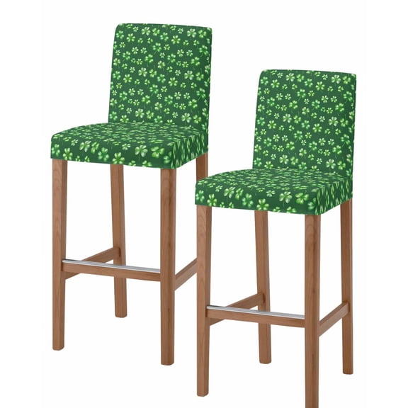 Green St. Patrick's Day Bar Stool Covers Set of 2, Lucky Clovers Watercolor Rustic Stretch Washable Bar Chair Covers with Backs, Removable Pub Counter Height Chair Cover for Kitchen Dining Room Cafe