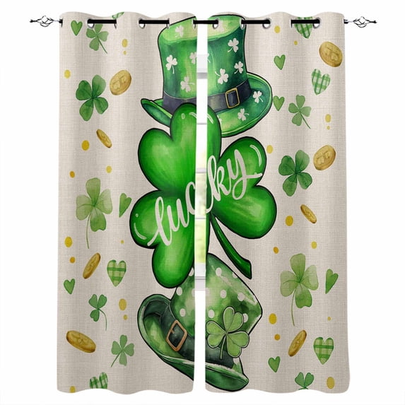 Green St. Patrick's Day Blackout Curtains 45 Inches Long for Bedroom, Lucky S Love Heart Rustic Thermal Insulated Room Darkening Black Out Window Curtain Panels Grommet Drapes for Living Room