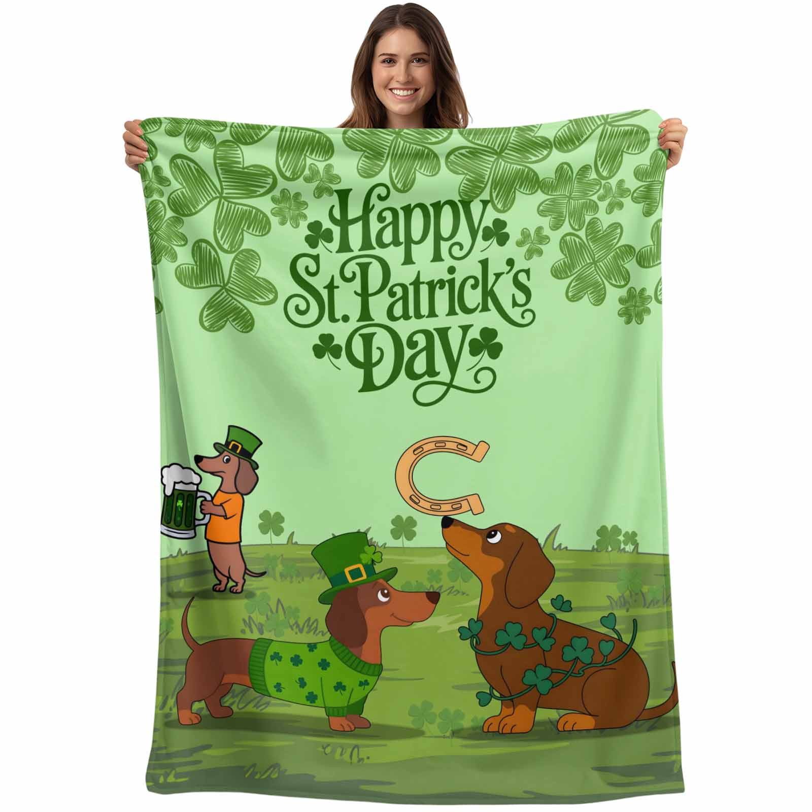 Green St. Patrick's Day Blanket Soft Cozy Warm Throw Blanket for Couch, Plush Fuzzy Flannel Fleece Blankets for Sofa, Green Lucky Clovers Dog Bed Blankets Lightweight Gifts for Women, 32"x48"