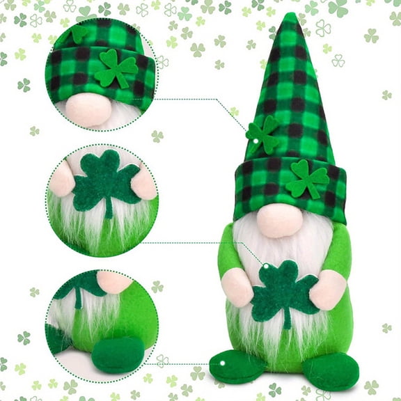 Green St. Patrick's Day Gnome Plush Tomte Doll, St. Patrick's Day Decor, Faceless Elderly Irish Festival Tiered Tray Decor, Plush Tomte Doll With Checks Hat, Irish Festive