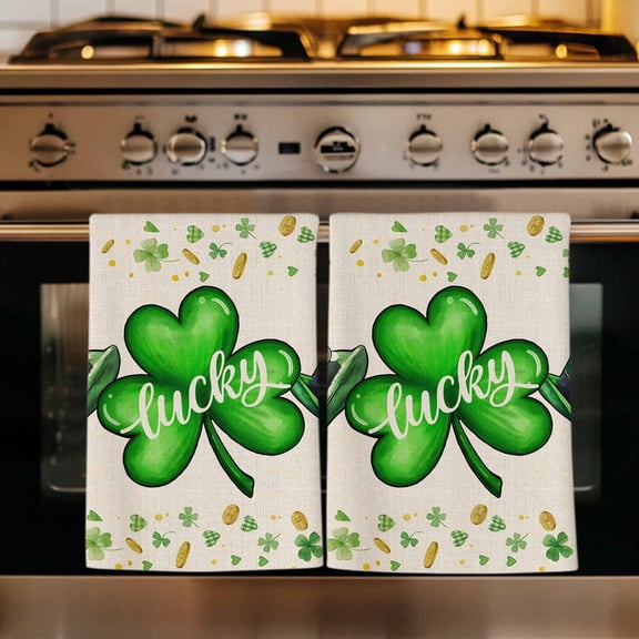 Green St. Patrick's Day Kitchen Towels Set of 1, Lucky S Love Heart Rustic Absorbent Dish Towels for Kitchen, Microfiber Hand Towel, Quick Drying Tea Towel for Cleaning Decorative Dishcloths