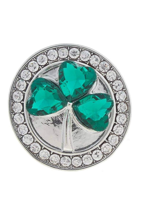 Snap Jewelry 18MM Shamrock Clover Ginger Charm with Green Rhinestones and Clear Crystal Accents