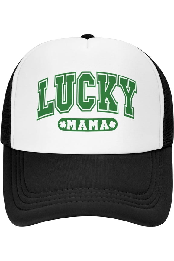 Green St Patricks Day Hat Lucky-Mama Mesh Hat for Women Men St Patricks Day Accessories Gift Cap Black