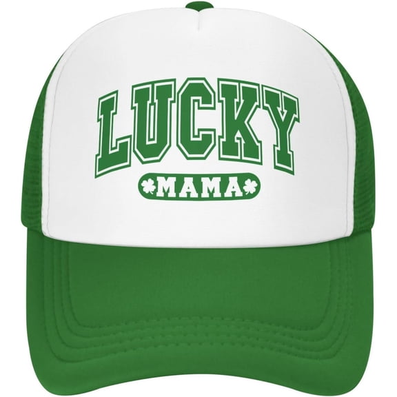 Green St Patricks Day Hat Lucky-Mama Mesh Hat for Women Men St Patricks Day Accessories Gift Cap Black