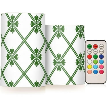 Green St Patricks Flameless Candles with Remote Timer Battery Operated Electric Fake Candles Set of 2 LED Tealight Candles for Table Outdoor Party Home Christmas