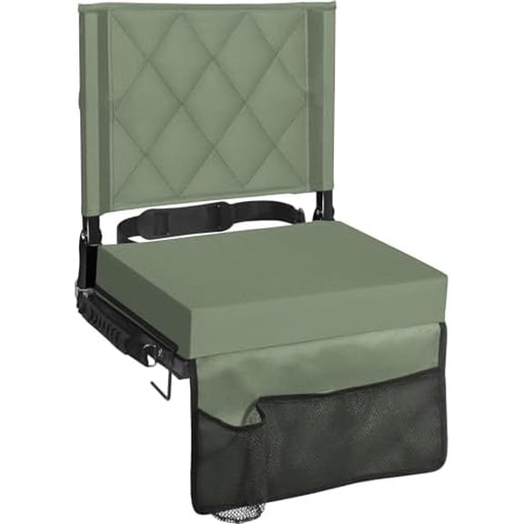 Green Stadium Seats for Bleachers with Back Support, Padded Soft Comfy Backs and Cushion, Wide, Portable Folding Comfort Chair with Shoulder Strap, Perfect for Sports Events