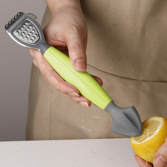 Green Multifunctional Lemon Zester and Citrus Juicer, Stainless Steel 3-in-1 Fruit Grater Peeler with Soft Handle for Lemons, Limes, Oranges, and Grapefruit