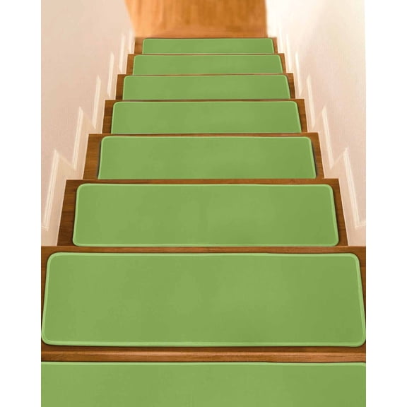 Green Stair Treads for Wooden Steps Indoor Runner Rug Carpet, Solid Color Simple Abstract Fashion Light Color 4 Pieces Peel and Stick Staircase Step Treads Covers Washable Throw Door Mats, 30"x8"