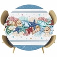 thumbnail image 1 of Green Starfish Summer Round Tablecloth, Fitted Table Cover with Elastic for 45"-54" Round Tables, Ocean Coral Conch Blue Shells Table Cloth Outdoor Indoor Dinning Party Waterproof Tablecloths, 1 of 7