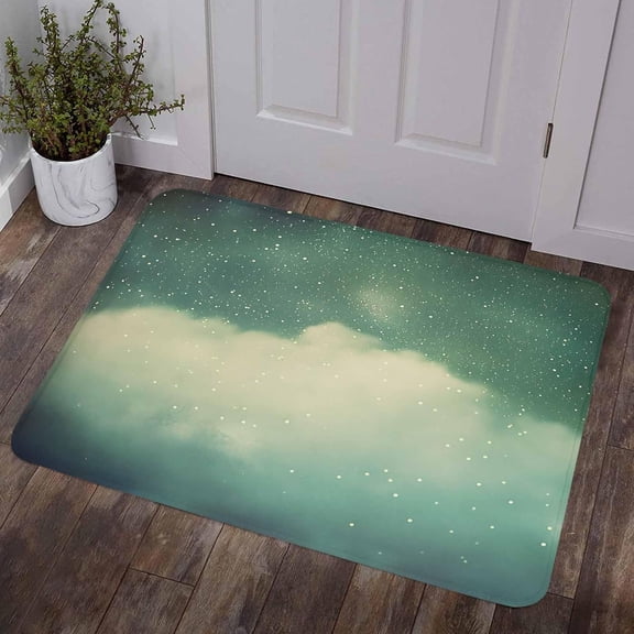 Green Starry Sky Door Mat 16" x 24" Indoor/Outdoor Rug for Entry Way, Modern Abstract Clouds Night Scenery Doormat Front Door Rug Welcome Mat, Non Slip Rubber Back for Garden Patio