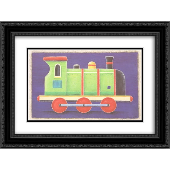 Green Steam Train 2x Matted 20x16 Black Ornate Framed Art Print by Simon Hart