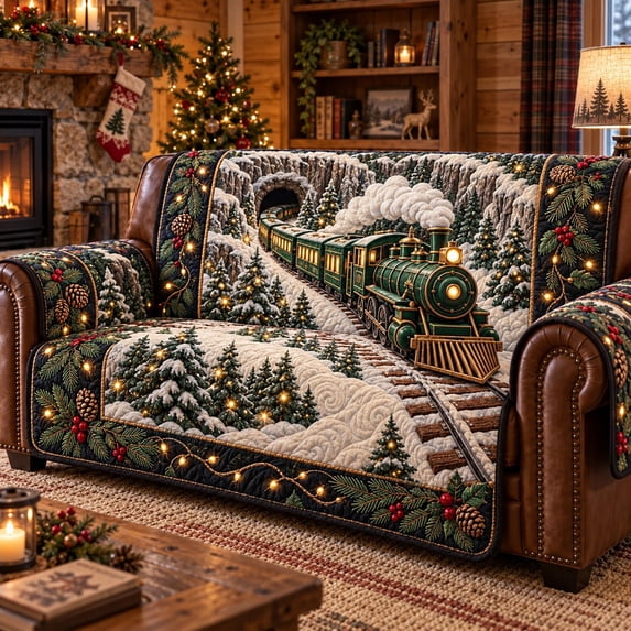 Green Steam Train Winter Hills Quilted Sofa Cover - Walmart.com