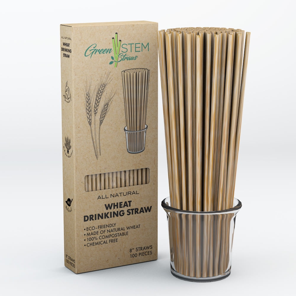Green Stem Straws All Natural Reed Drinking Straw, 8inch, 100 Piece