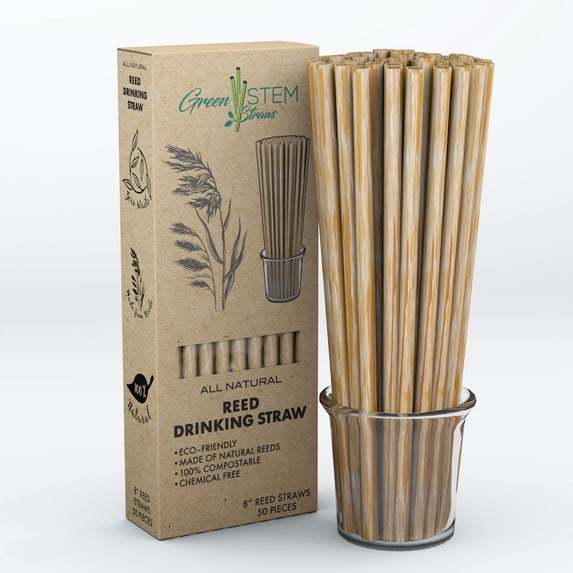 Green Stem Straws All Natural Reed Drinking Straw, 8-inch, 50 Piece