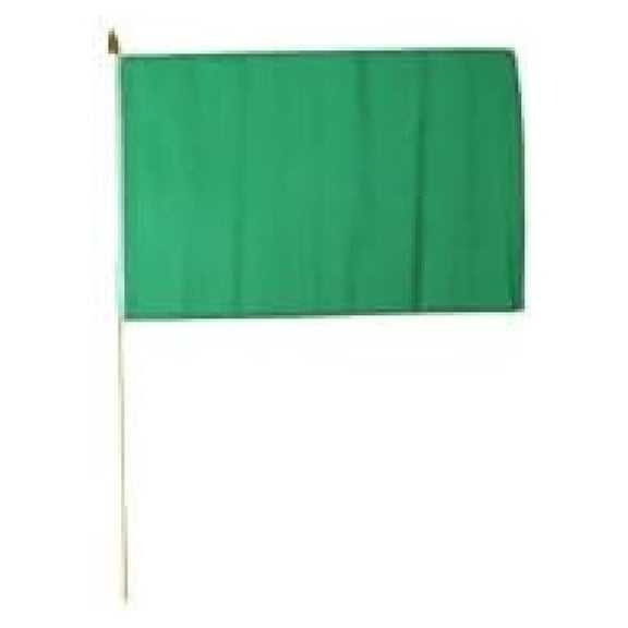 Green Stick Flags 12x18 inch - One Dozen Parade Flags - Polyester Flags for Outdoor Events - Wooden Stick Flags - Green Party Decorations