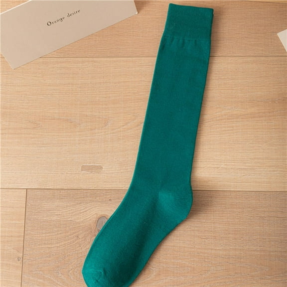 Green Stockings Slimming Socks Women's Calf Socks Black Half Tall Solid Color Cotton Socks Spring and Fall Stockings High Top Stockings