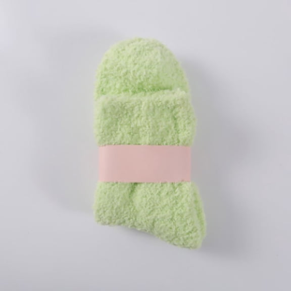 Green Stockings Women Fuzzy Fluffy Cozy Slipper Socks Warm Soft Winter Plush Home Sleeping Socks