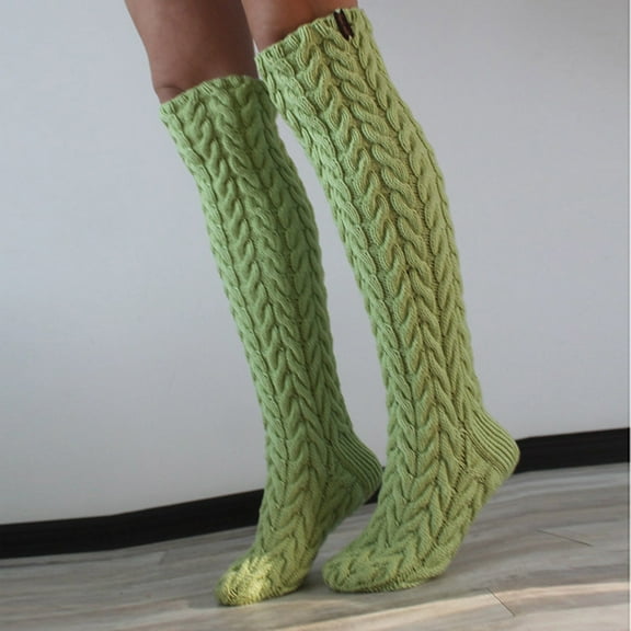 Green Stockings Women's Cable Knitted Thigh High Boot Socks Extra Long Winter Stockings Over Knee Leg Warmers