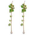 thumbnail image 1 of Green Stone Dangle Drop Hook Earrings 14K Gold Plated CZ Statement Hoop Studs for Women, 1 of 6