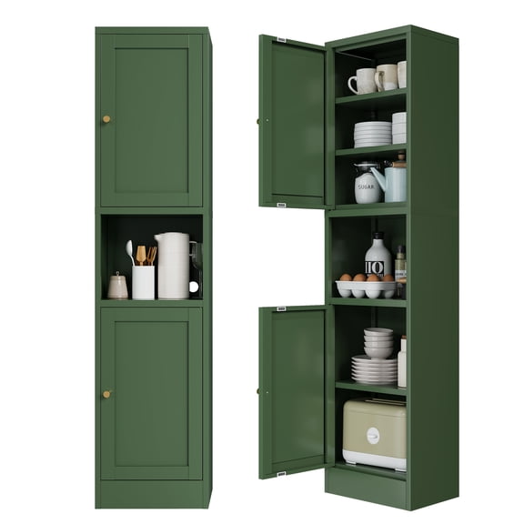 Green Storage Cabinet, Metal Tall Bathroom Narrow Slim Storage Cabinet 3 Adjustable Shelves Small Spaces