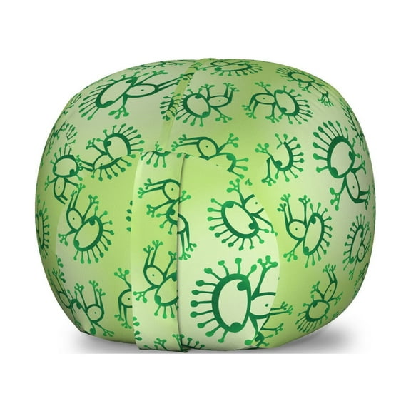 Green Storage Toy Bag Chair, Doodle Style Drawing of Alien Frogs Fantasy Theme Watercolors Cartoon Like Pattern, Stuffed Animal Organizer Washable Bag, Large Size, Green, by Ambesonne
