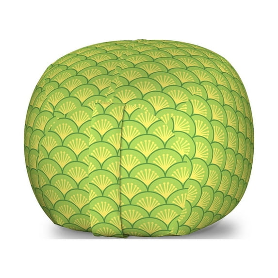 Green Storage Toy Bag Chair, Traditional Japanese Floral Wave Pattern Far Eastern Ornament, Stuffed Animal Organizer Washable Bag, Small Size, Yellow Green Apple Green, by Ambesonne