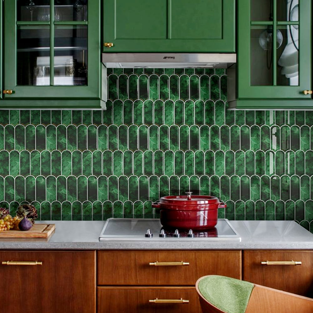 Green Straight Linear Peel and Stick Tile Backsplash 10 Sheets Backsplash Stick on Tiles for Kitchen Waterproof Smooth Wall Backsplash Renter Friendly Tiles for Bathroom Walls 12"x12"