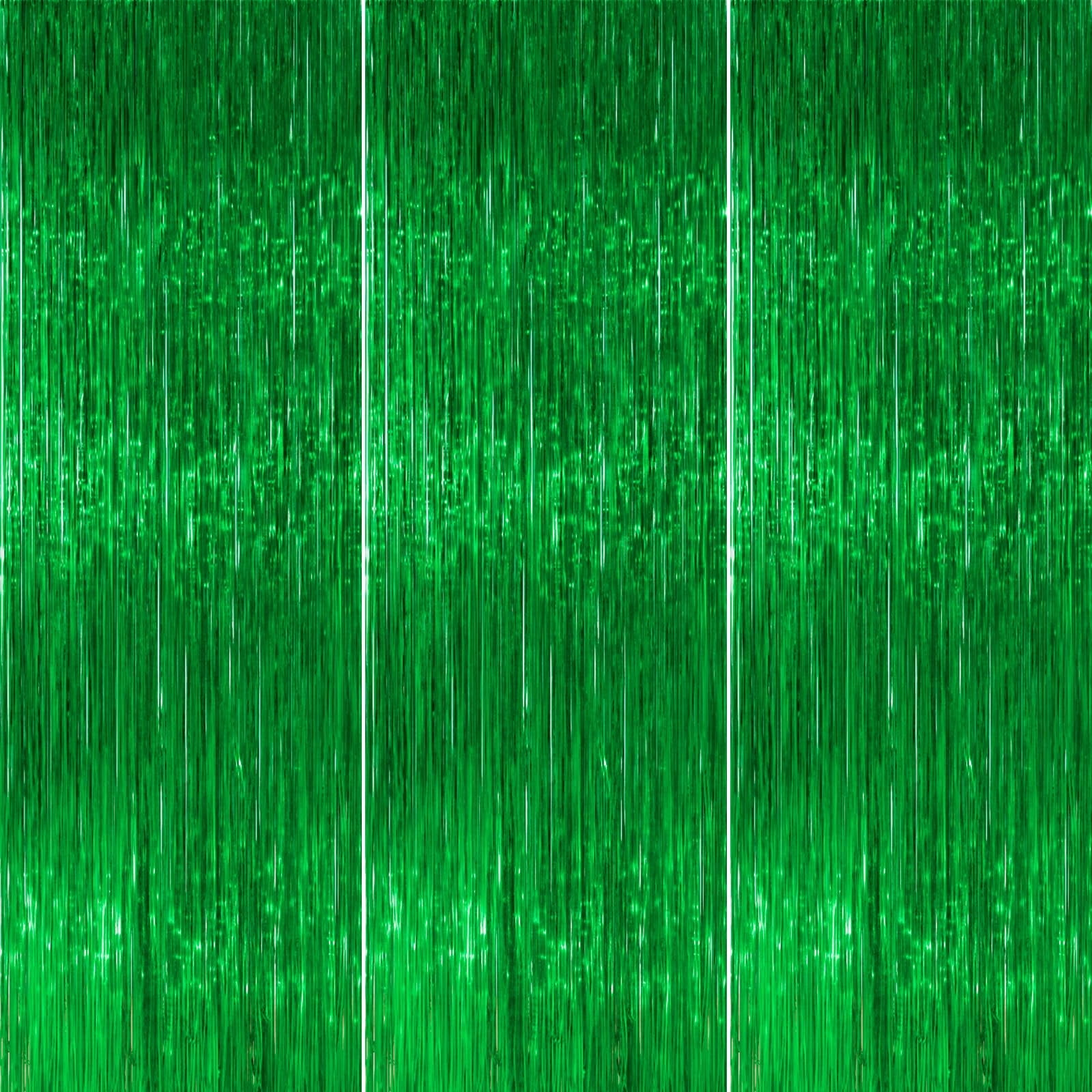 Green Streamers Party Decorations - 3 Pack 3.2 x 6.56 FT - Green Tinsel Foil Fringe Curtains Party Backdrop for Birthday, Dinosaur, Jungle, Football, Golf Themed Party Decorations