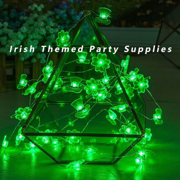 Green String Lights With 20 LED Bulbs For Indoor And Outdoor Decorations, Battery Powered Hat Lights For St. Patrick's Day Party And Home Holiday Celebration