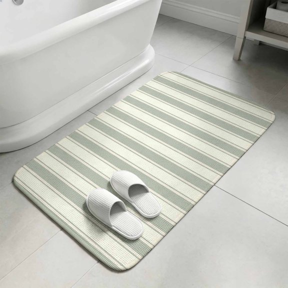 Green Stripe Bathroom Rugs Non Slip Washable Bath Mat Absorbent Low Pile Front Door Mat Modern Farmhouse Geometric Striped Indoor Doormat for Kitchen Entryway Shower Decor Accessories 15.7"x23.6"