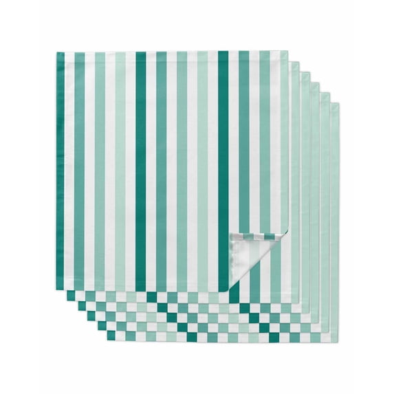 Green Stripe Cloth Napkins Set of 6 Reusable Dinner Napkins, Gradient Geometric White Vertical Striped Cocktail Napkin Washable Table Napkins for Wedding/Holiday Party/Baby Shower 20"x20"
