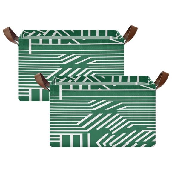Green Stripe Design 16.9x11.4x10in Foldable Open Home Storage Bins Durable Water Resistant Shelf Baskets