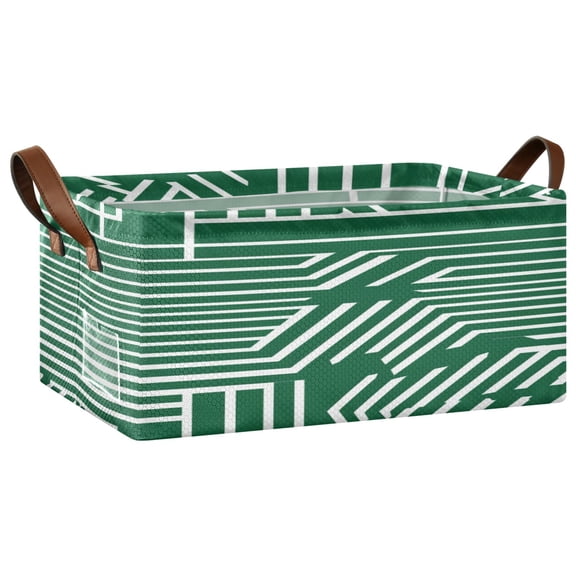 Green Stripe Design Open Home Storage Bins Foldable Metal Frame Shelf Baskets 16.9x11.4x7.7in Water-Resistant