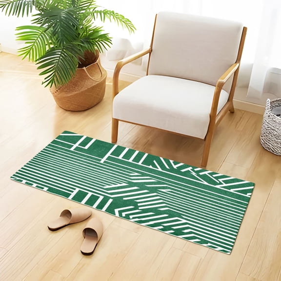 Green Stripe Design Plush Absorbent Bath Mat Non Slip TPR Backing 39"x20" Soft Durable