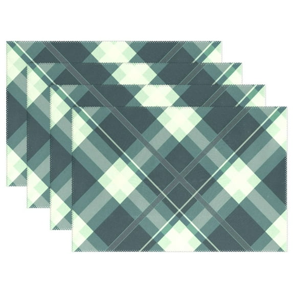 Green Stripe Grid 12×18 inch Placemats Heat Resistant Washable Foldable Rectangular Placemats Set Decoration Indoor Outdoor for Kitchen Dining Table 4PCs