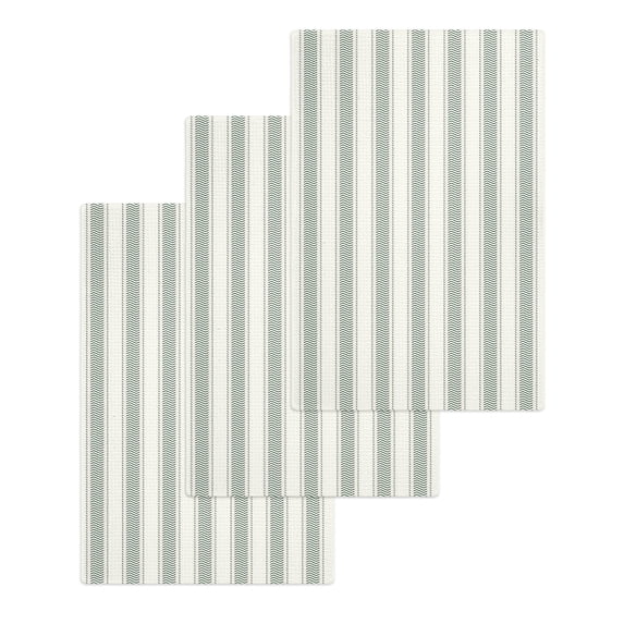 Green Stripe Kitchen Dish Towels for Drying Dishes Set of 3, Modern Farmhouse Geometric Striped Waffle Weave Microfiber Hand Tea Bathroom Towels Quick Dry & Absorbent Towel 15.7x23.6