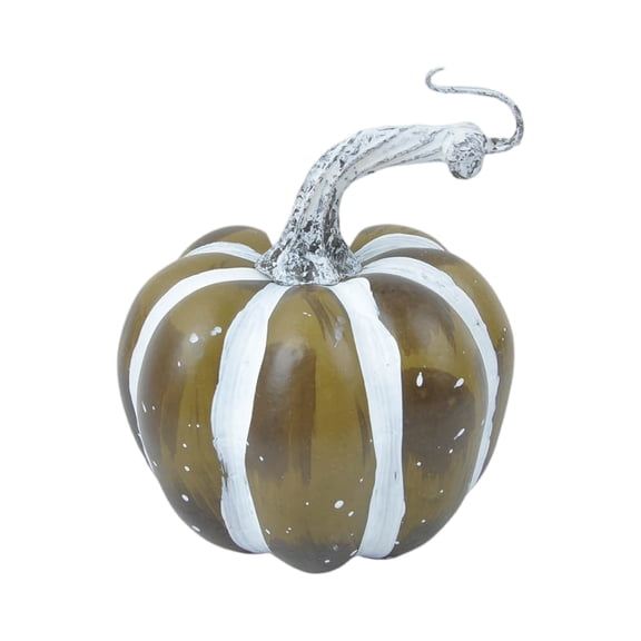 Green Stripe Metal Pumpkin Halloween Decor Fall Table and Mantel Display for Indoor Rustic Farmhouse Home Seasonal Decoration 1 Piece