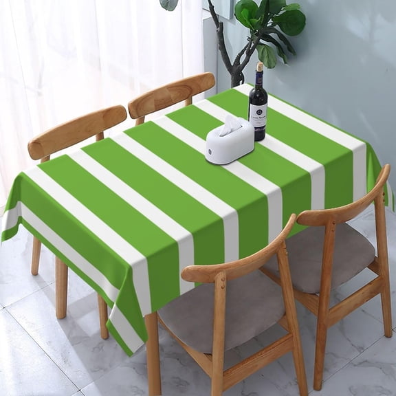 Green Stripe Modern Monogram Rectangle Table Cloth Soft Washable Oblong Tablecloth Covers for Kitchen & Table Linens 60" x 84"