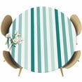 thumbnail image 1 of Green Stripe Round Tablecloth, Fitted Table Cover with Elastic for 36"-44" Round Tables, Gradient Geometric White Vertical Striped Table Cloth Outdoor Indoor Dinning Party Waterproof Tablecloths, 1 of 7