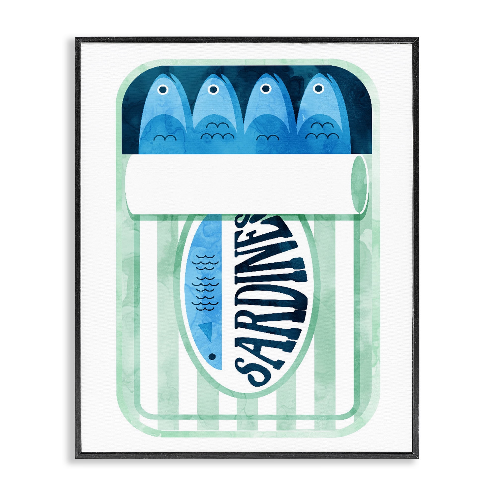 Green Stripe Sardine Tin Black Framed Giclee Art, design by Daphne Polselli