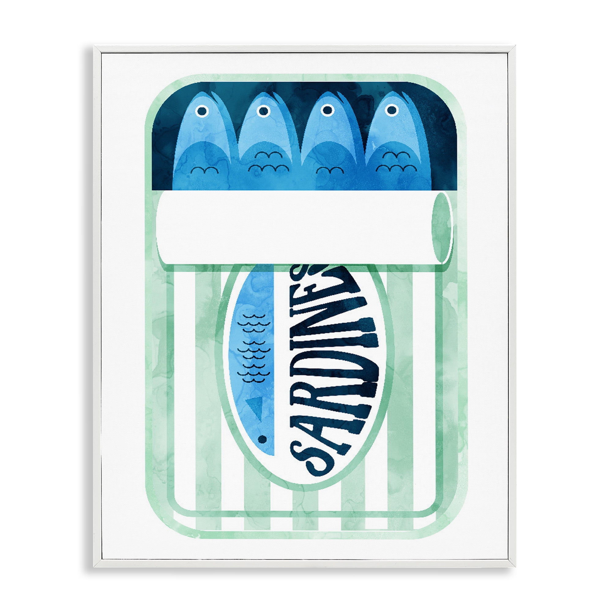 Green Stripe Sardine Tin White Framed Giclee Art, design by Daphne Polselli