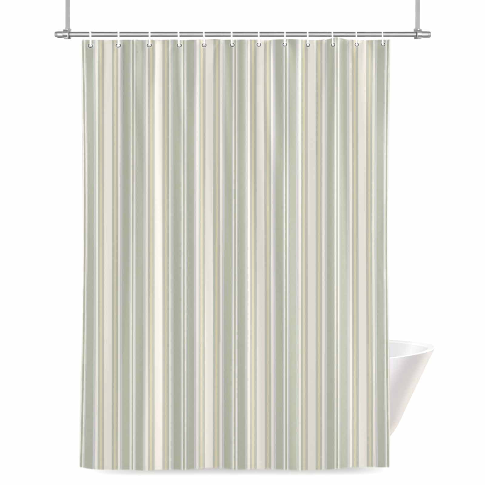 Green Stripe Shower Curtain, Vintage Abstract Art Farmhouse Green Vertical Stripe Waterproof Shower Curtain Set with 12 Hooks Lightweight Bath Curtains Fabric Bathroom Decor 72x72 Inches