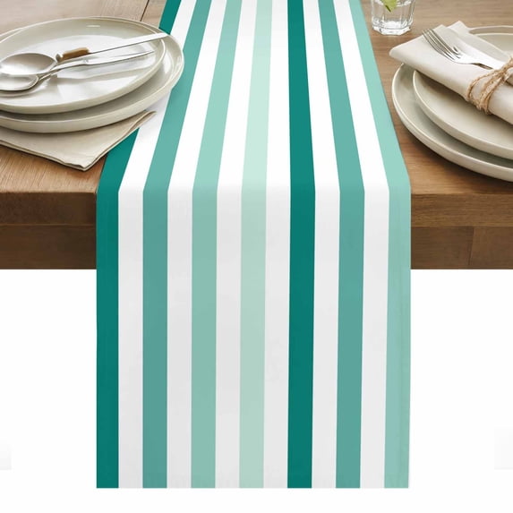 Green Stripe Table Runner - 36 Inch Long, Kitchen Dining Table Runner Dresser Scarves, Gradient Geometric White Vertical Striped Farmhouse Decor for Coffee Tables Wedding Party Banquet