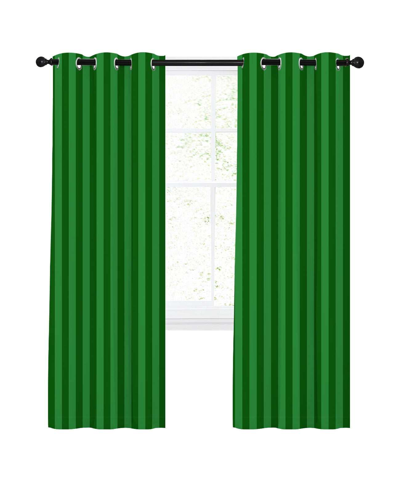 Vertical Line Panel Green Striped Blackout Curtains 45 Inches Length, Country Vertical ...