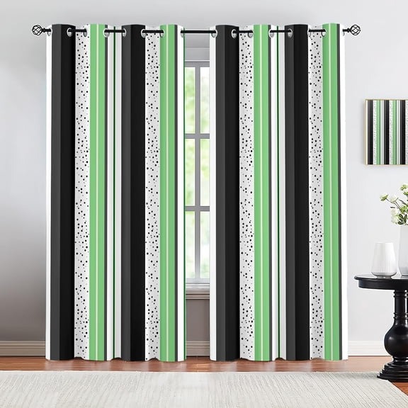 Green Striped Blackout Curtains, Black White Line Pattern Window Drapes for Bedroom Living Room Kitchen, Thermal Insulated Grommet Curtains 26"W x 45"L (2 Pack)