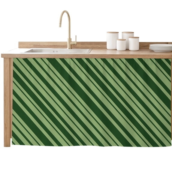 Green Striped Cabinet Curtains 28"x51" Sink Skirt for Bathroom Kitchen, Modern Geometric Minimalist Lines Self Stick Adhesive Under Desk Covers Tall Laundry Cabinet Storage Organizer