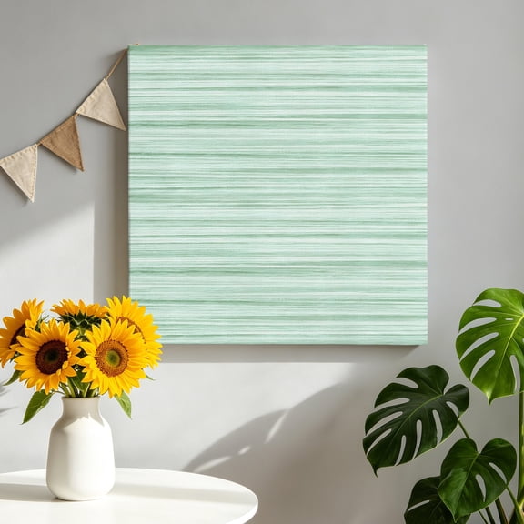 Green Striped Canvas Wall Art, Boho Mint Green Lines Linen Texture Rustic Nautical Framed Canvas Wall Decor Picture Print Artwork Decorations for Living Room Office Ready to Hang 8" x 8"