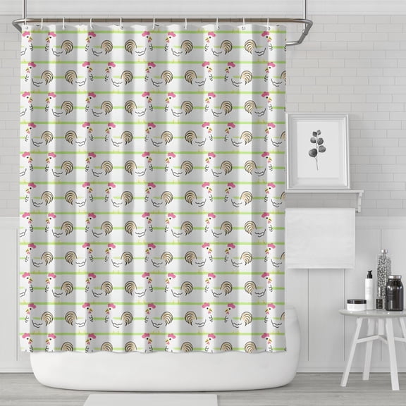 Green Striped Chicken Pattern Shower Curtain 72"x84" ,Bathroom Decorative Shower Curtains Set with 12 Hooks,Modern Waterproof Washable Shower Curtain