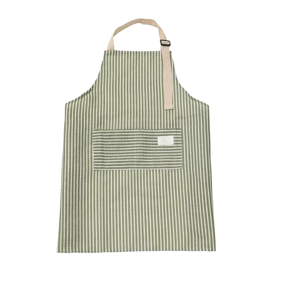 Green Striped Cotton Linen Apron With Pockets Waterproof Adjustable Chef Apron For Cooking Baking Kitchen Home Use Soft Comfortable Bib Apron For Women Men Unisex
