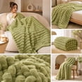 thumbnail image 1 of Green Striped Faux Fur Throw Blanket for Couch, Cozy Soft and Fuzzy Plush Rabbit Fur Bubble Blanket for Sofa Bedroom Living Room, 47.2x83 Inches Light, 1 of 7
